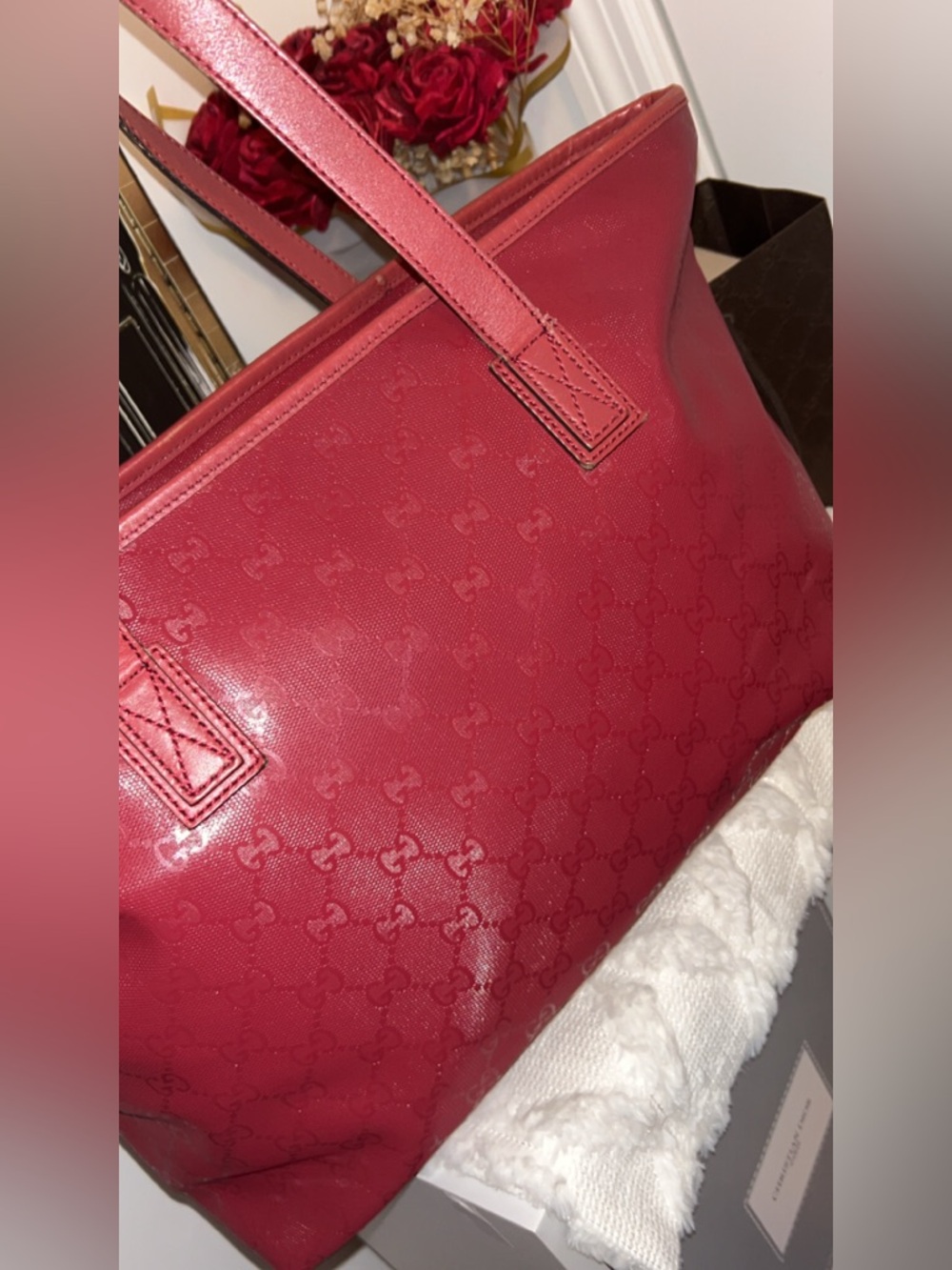 Gucci Red Imprime Monogram Tote - Picture 6 of 15
